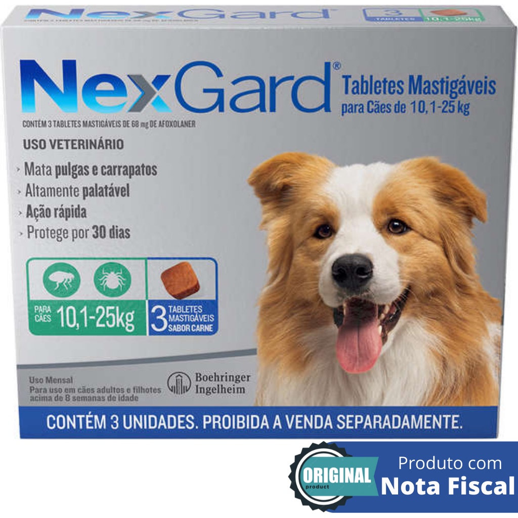 Nexgard Antipulgas E Carrapatos Cães 10,1 A 25Kg Com 3 Tabletes em Oferta na Shopee