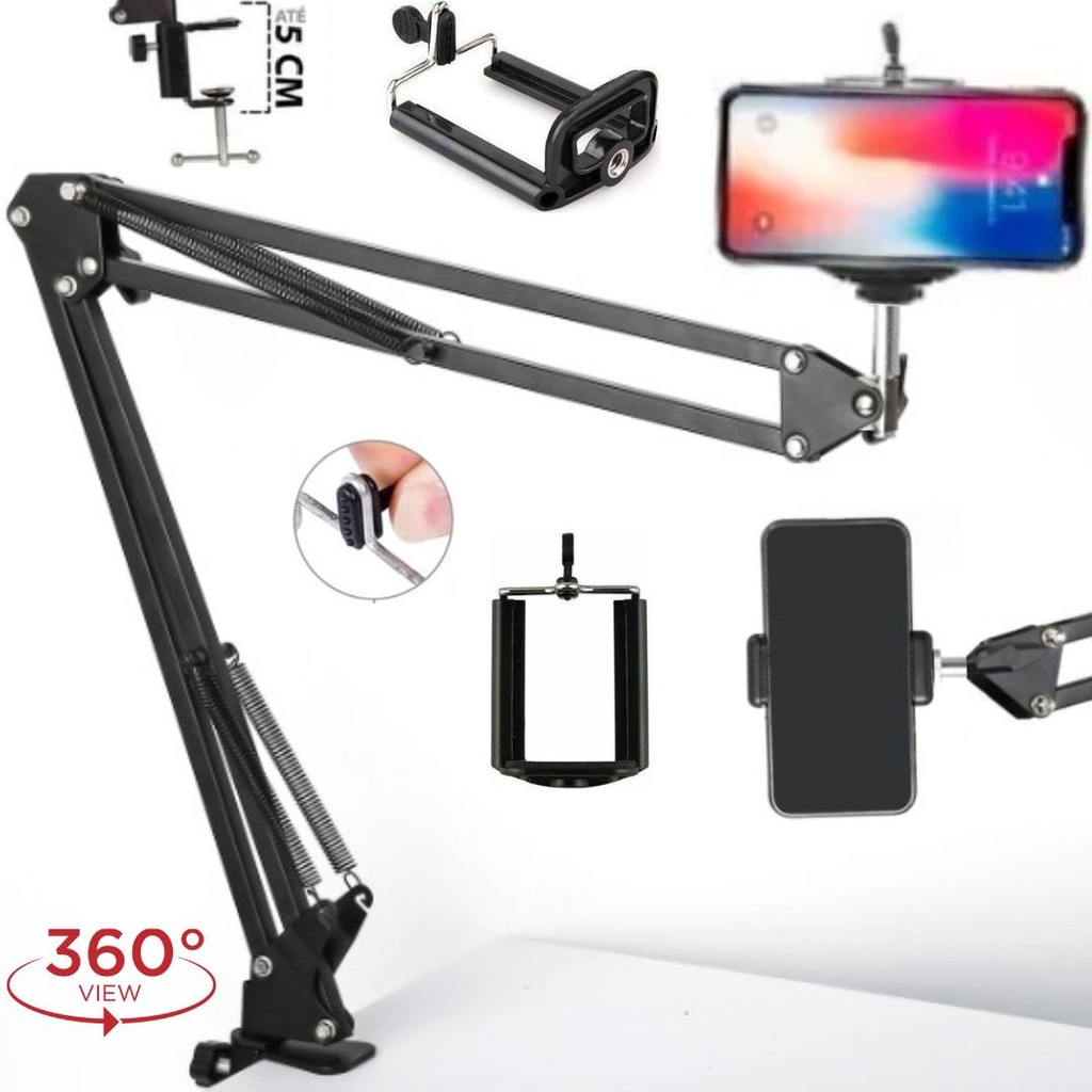 Braço Articulado Suporte Para Celular Câmera Webcam Microfone Mesa Estúdio Foto Vídeo
