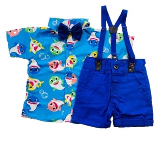 Baby Tubarão Shark Kit Roupa Conjunto Infantil Menino 4 Peças Aniversário Mesversário em Oferta na Shopee