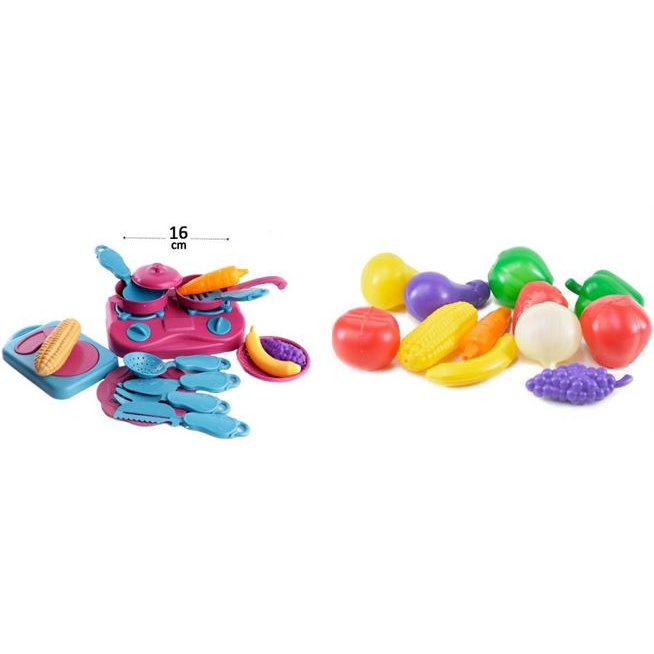 29Pçs Kit Cozinha de Brinquedo - Frutas e Legumes de Cortar Cozinha Infantil Comidinha Panelinha Prato Fogão Colher