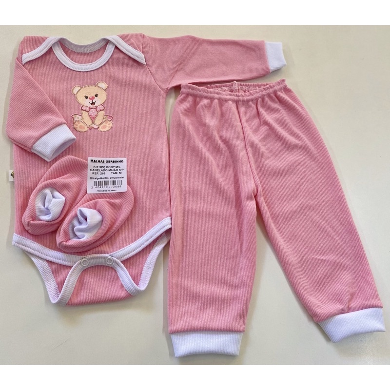 Conjunto bebê Body canelado com sapatinho
