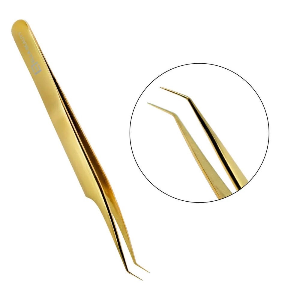 Pinça Ella Beauty Alongamento Cílios Curva Volume Russo Gold