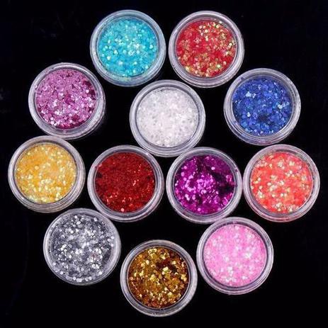 Kit Com 12 Cores Glitter Flocado - Decoração Unhas Nail Art