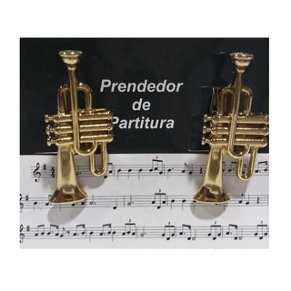 Prendedor de Partitura Trompete Dourado Hinário Livro Musical Bíblia Paganini PPT087