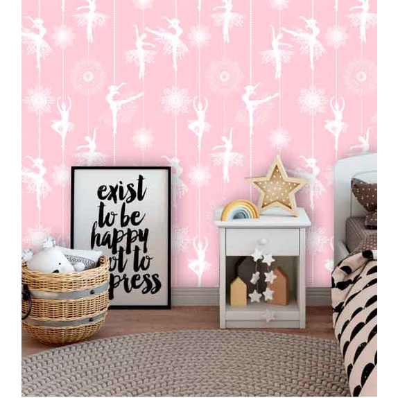 Papel de Parede Bailarina Delicada Branca Fundo Rosinha Quarto 3m