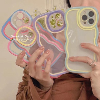 Omykod Samsung S22 S21 S20 Plus Ultra S20 S21 FE Note 20 Cute Colorful Soft TPU Caixa Para Celular À Prova De Poeira Choque Candy Color Wavy Edge Phone Case -002