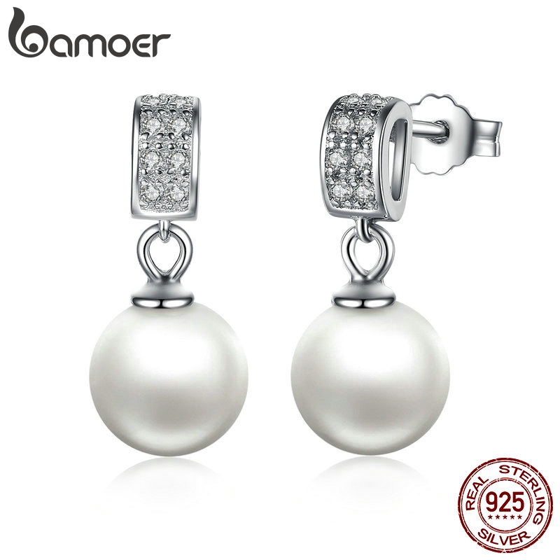 Bamoer Brincos Femininos De Pérola Simundoe 925 Prata Esterlina SCE006 em Oferta na Shopee