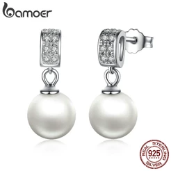 Bamoer Brincos Femininos De Pérola Simundoe 925 Prata Esterlina SCE006