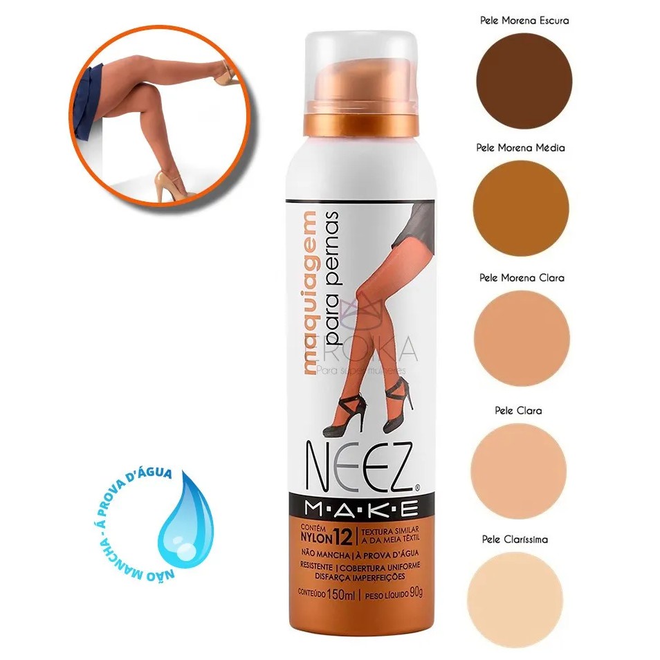 Maquiagem Para Pernas Spray Resistente a Água Esconde Estrias e Celulites 150ml - Escolha a Cor