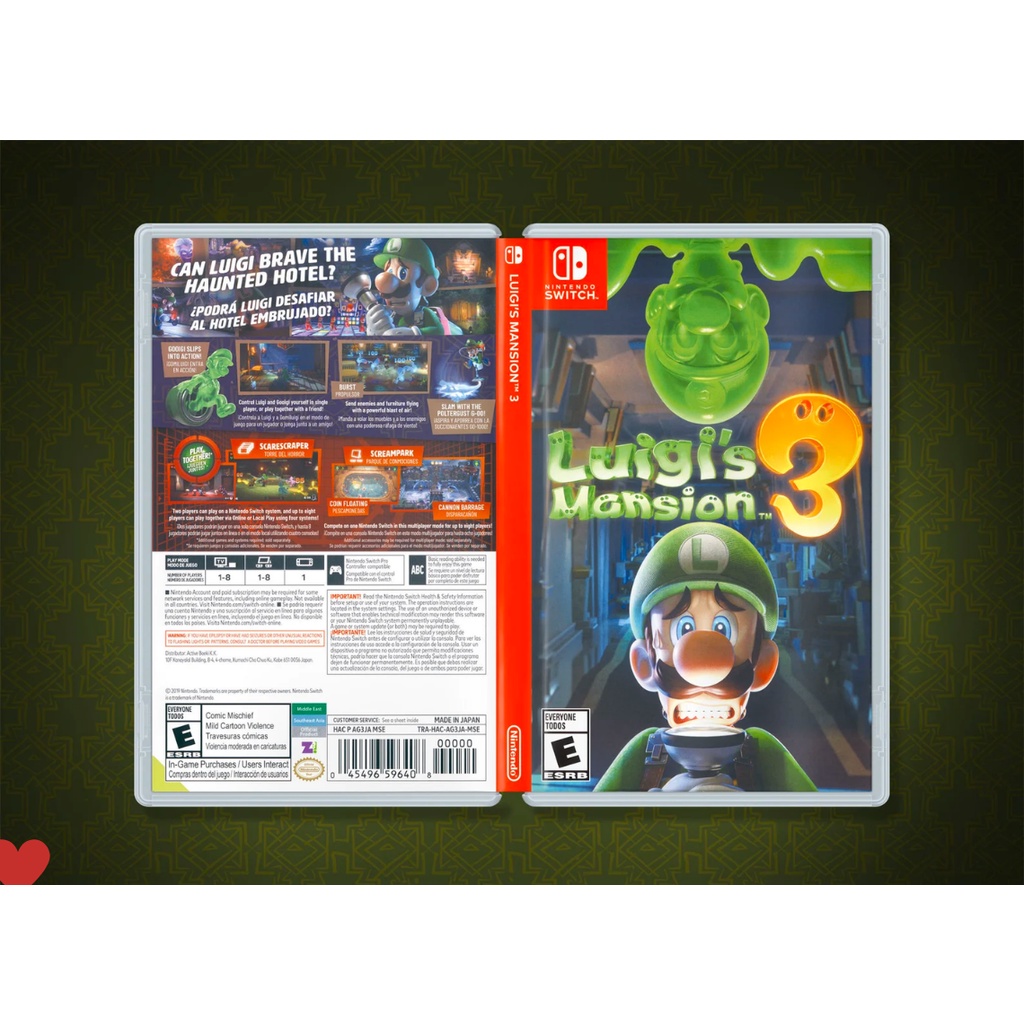 Luigi's Mansion 3 - Nintendo Switch - Reposição de Capa Frente e Verso - Substituição de Capinha e Case / Caixa