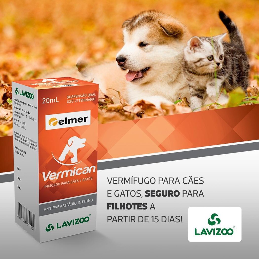 Vermifugo Liquido para Cães e Gatos Filhotes Vermican 20ml Elmer ...