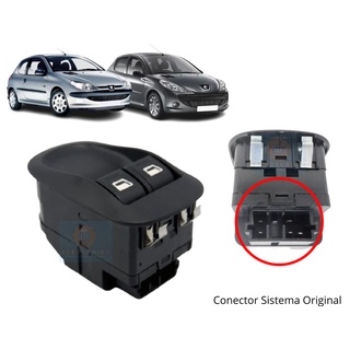 Botão Vidro Elétrico Duplo Conector Modelo Original Posição Console Central Peugeot 206 1999 a 2007 Peugeot 207 2008 a 2013
