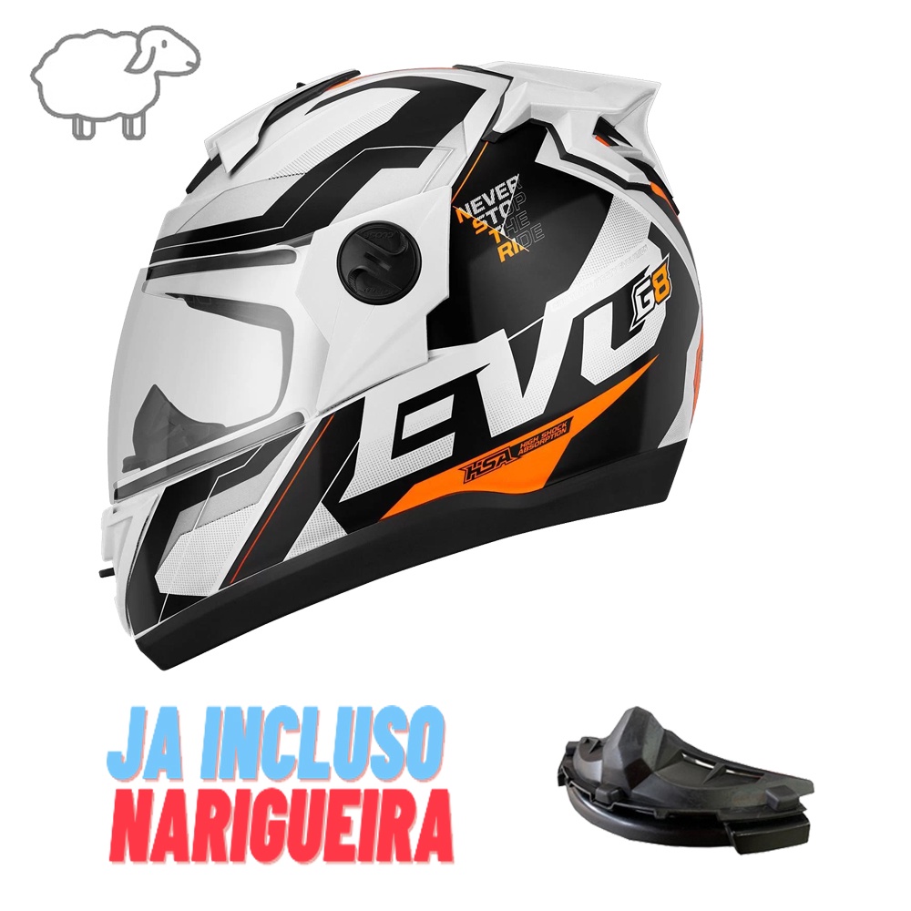 Capacete Moto Fechado Pro Tork Evolution G8 Evo 788 Masculino Feminino Motoqueiro Moto Boy Universal Lançamento Promoção Oferta Branco