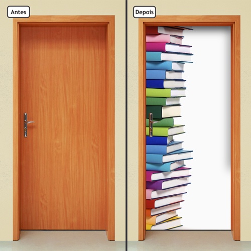 Adesivo Decorativo de Porta Parede Vidro Sala Cozinha Banheiro Casa Decoração Escola Pilha de Livros Lápis