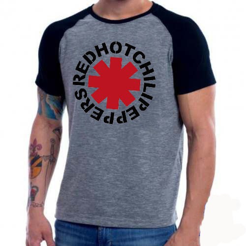 Camiseta Masculina Raglan cinza Red Hot Chili Peppers Camisa algodão rock