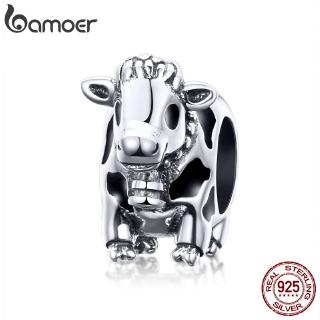 Bamoer 925 Prata Real Fofa Vaca Bezerro Encanta Miçangas Servem Pulseiras Originais Esterlina SCC1049
