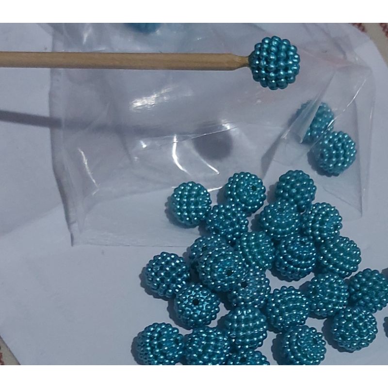 Vareta decorativa com perola craquelada turquesa