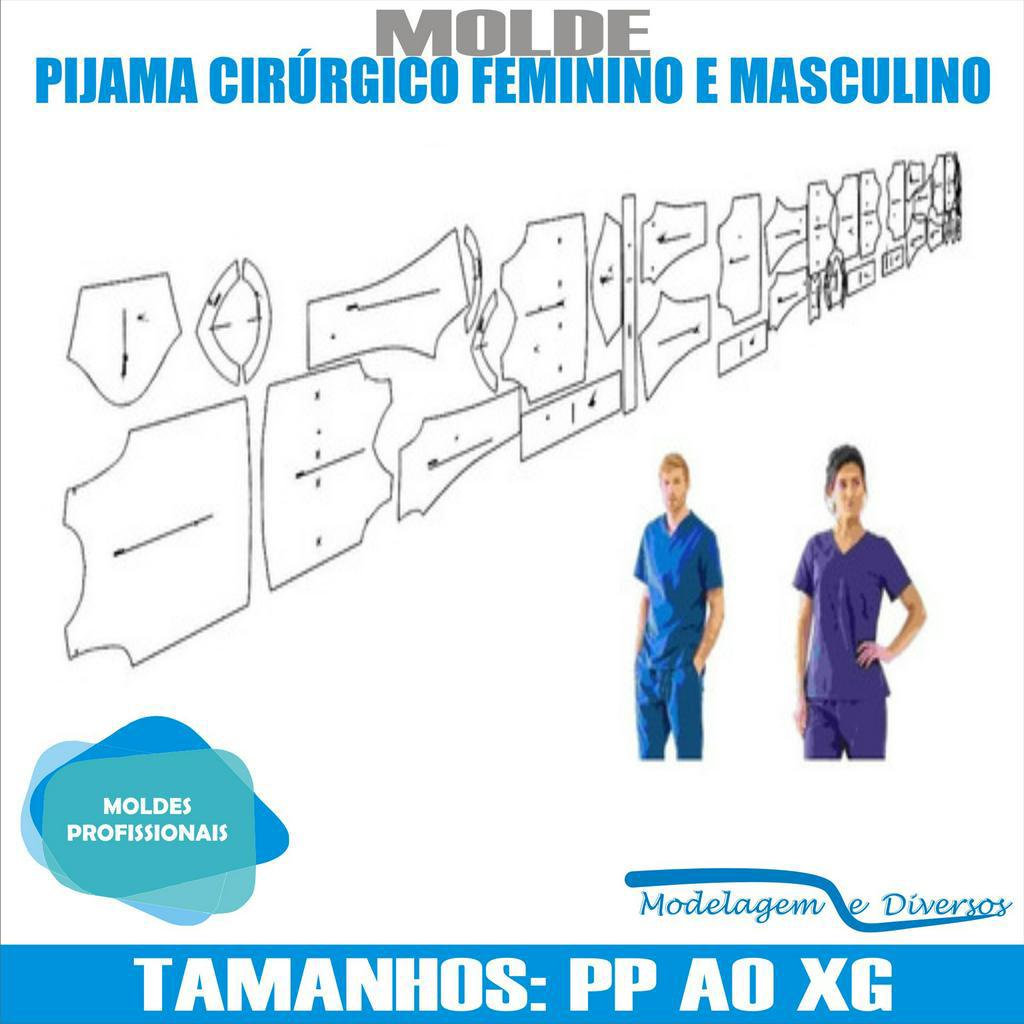 Molde Pijama Cirúrgico Feminino E masculino, Modelagem&Diversos, Tamanhos P ao XG