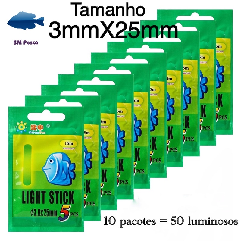 50 Peças Luz Química Bastão Luminoso Starlight Pesca Noturna 3x25mm 10