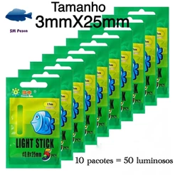 50 luminosos/10 pacotes Luz Química Bastão Luminoso Starlight Pesca Noturna 3x25mm 10 pacotes Light Stick