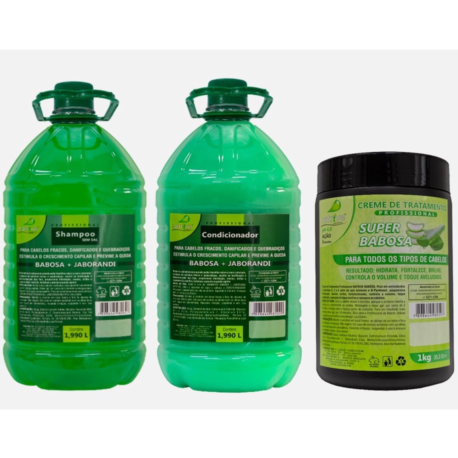 kit Shampoo + Cond 1,990L+ Creme 1Kg Babosa / Jaborandi - ESTIMULA O CRESCIMENTO E PREVINE A QUEDA