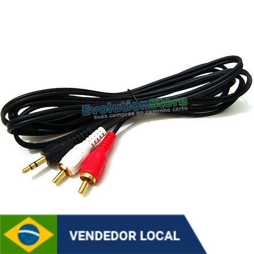 Cabo Áudio Auxiliar P2 X 2 RCA 2 Metros Para TV PC Celular Home Theater Notebook