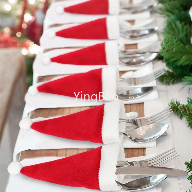 10PCs Bolsa Porta Talheres Chapéu De Natal Capa De Garrafa De Vinho 2023 Decorações Acessórios De Decoração De Casa De Cozinha