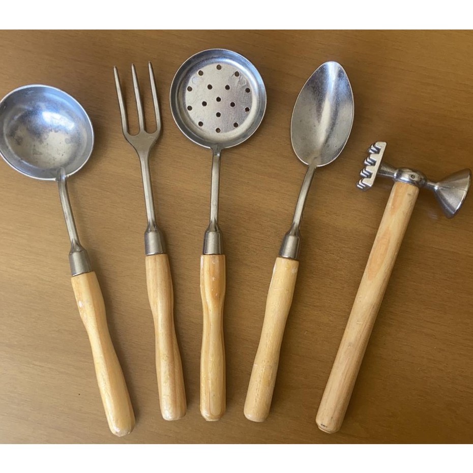 5 Talher Inoxidável Garfo Churras Escumadeira Concha Colher