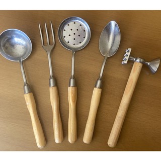 5 Talher Inoxidável Garfo Churras Escumadeira Concha Colher
