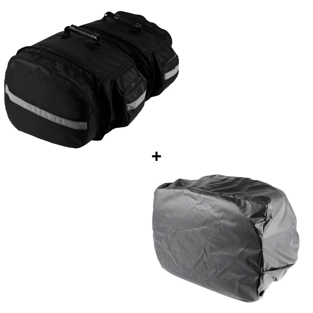 Alforge Lateral Esportivo em Nylon 40 Litros Universal Para Moto + Capa de Chuva Alforge Impermeável