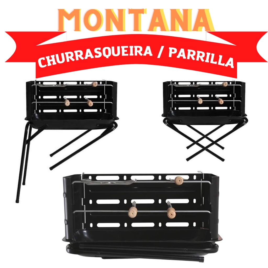 Kit 5 Peças Churrasqueira Montana Mor c/ Grelha e Espetos.
