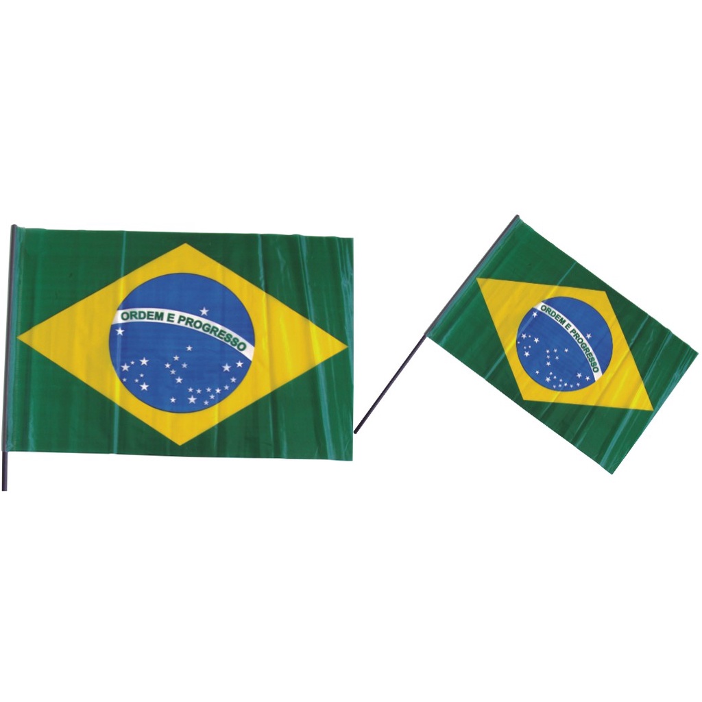 30 Bandeiras Do Brasil 53x34,8cm Plástico Com Cabo 60cm Copa do Mundo Festas Patriotas