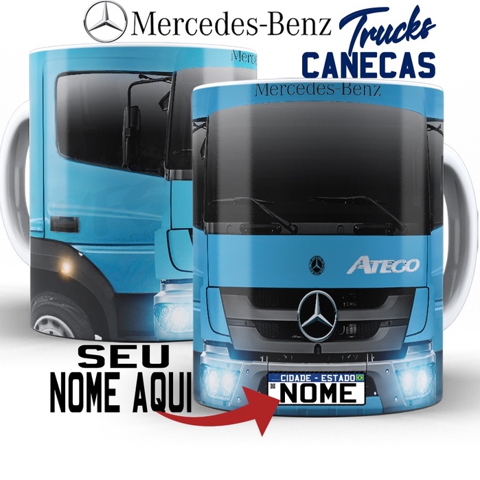 Caneca de porcelana Atego  personalizada com seu nome Caminhão  Mercedes Atego