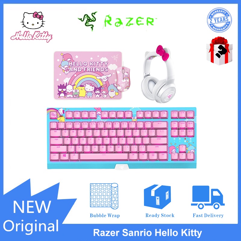 Fone De Ouvido Razer Sanrio Hello Kitty Mecânico Teclado E Mouse Combo