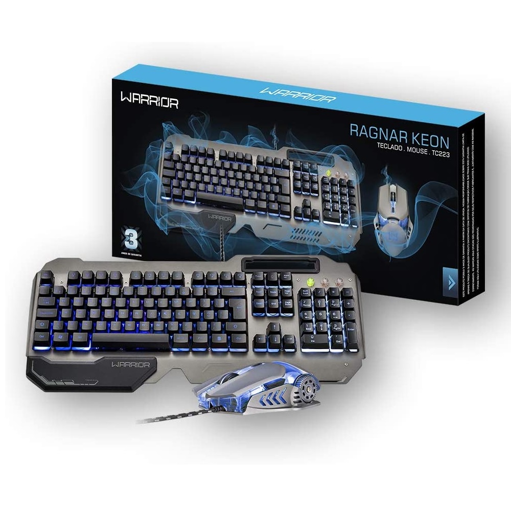 Teclado e Mouse Gamer Warrior Ragnar Keon 3200dpi Combo Metal com Led 3 ...