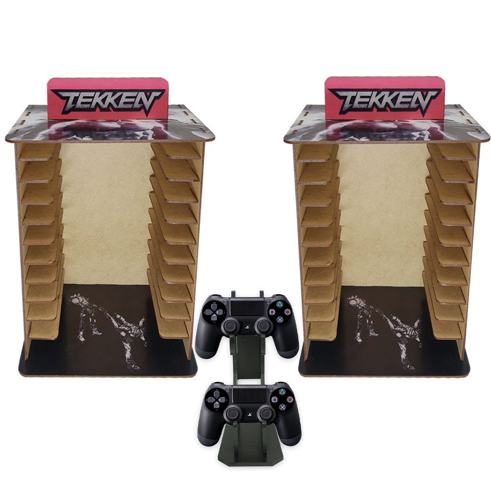 Kit 2 Porta 11 Jogos Físico Gamer Tkk + Suporte Controle 22x16,3x29,4 Mdf Madeira Adesivada