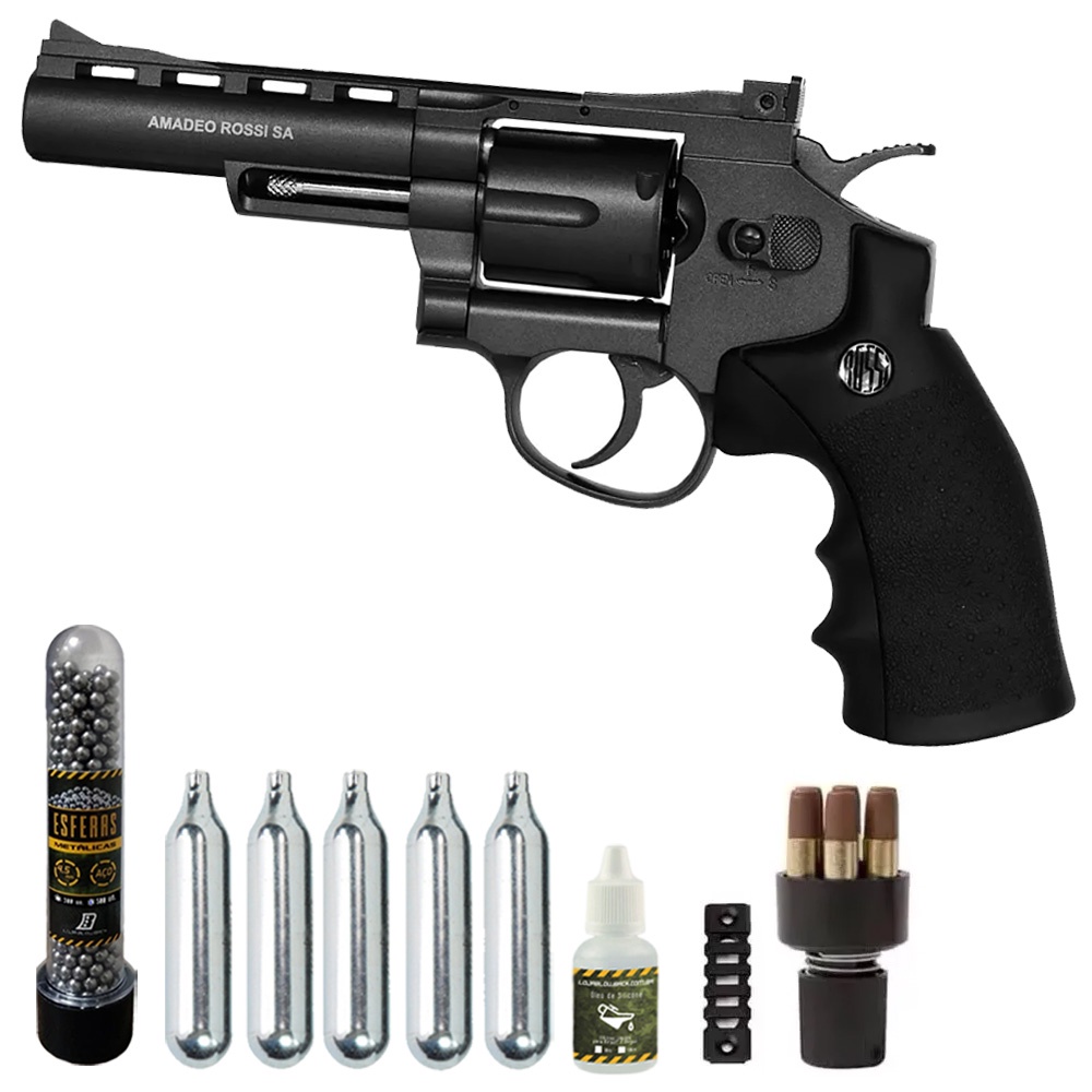 Revolver Rossi 701 Airgun Metal Arma Pressão Co2 Esferas De Aço 4.5mm + 500 Esferas De Aço 4.5mm + 5 Co2