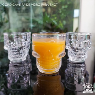 Kit 6 Unidades Copo Caveira de Vidro Shot Dose Tequila Cachaça Whisky 50ml