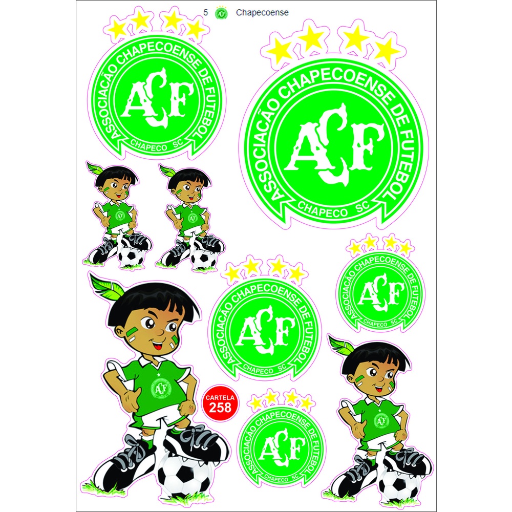 Cartela 258 de Adesivos de Times de Futebol Tuning Individual Stickers Moto Carro Bike Chapecoense