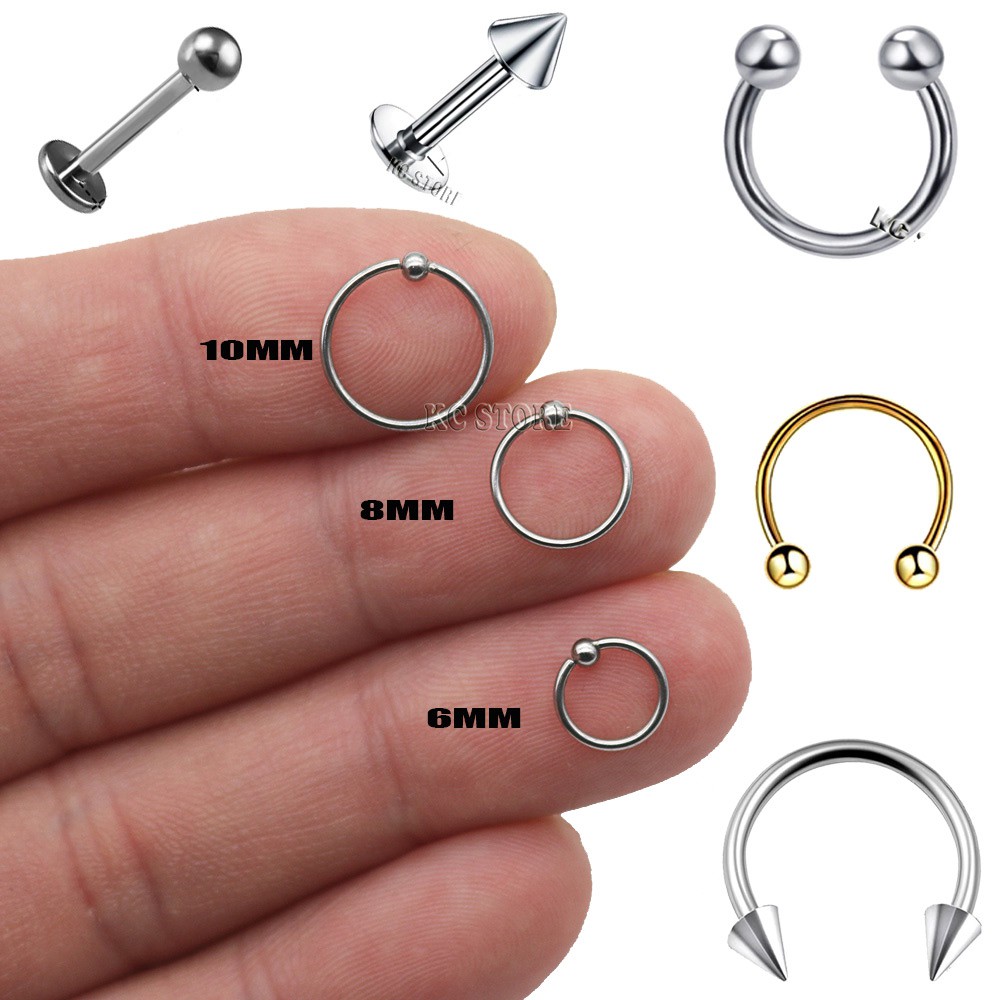 brinco piercing para boca orelha nariz masculino feminino em aço não escurece prata prateado 6mm 8mm 10mm fake falso septo