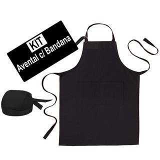 Bandana com Avental Oxford com Regulável Altura Com Bolso Liso Uniforme Chef Cozinha Restaurante Evento Churrasco em Oferta na Shopee