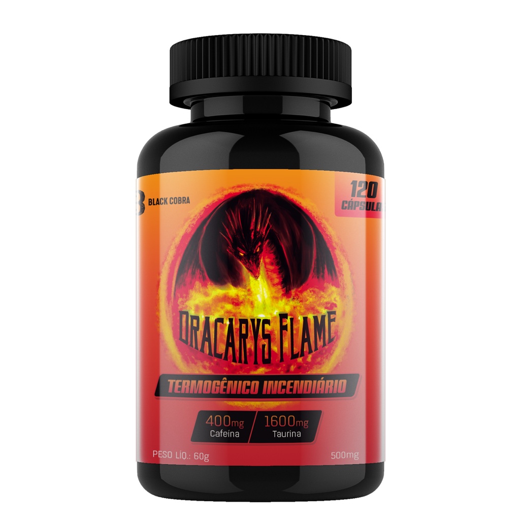 Poderoso Termogênico e Pré Treino Dracarys Flame 120 Caps 400mg Cafeína 1600mg Taurina