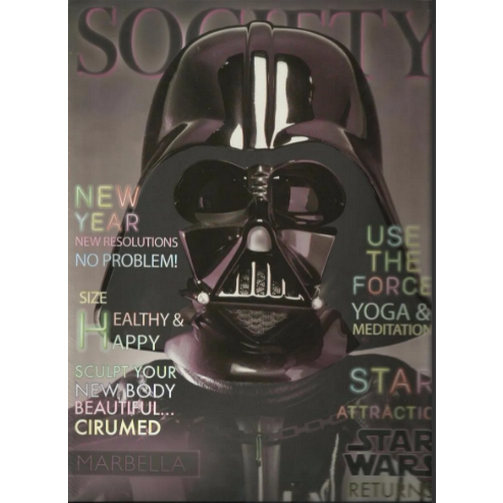 CAPA E MATÉRIA DA SOCIETY (CAPA + 3 PÁGINAS), DE JANEIRO DE 2016, COM DARTH VADER (STAR WARS) NA CAPA.
