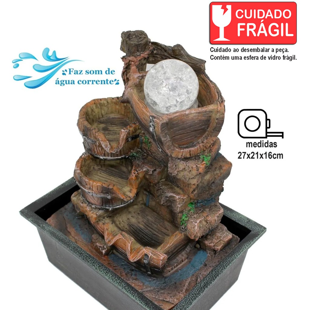 Fonte de Água Decorativa Resina Cascata Iluminação de Led GT742 Lorben