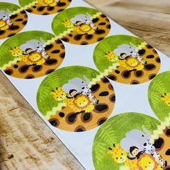 80 adesivos redondos latinhas lembrancinhas garrafinhas para festa TEMA SAFARI ANIMAIS 53.3 OFF