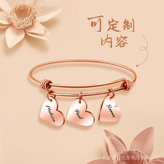 Personalizado Nome Do Coração bangle for Mothers day gift Bracelet Pulseira De Encanto Ajustável Para Mulheres Heart Pendant Jóias De Aço Inoxidável Presente De Aniversário De Namorada