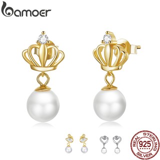 Bamoer 1 Par Brinco De Tarraxa De Prata 925 Com Pérolas Bse548