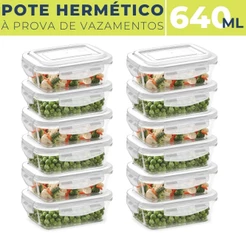 12 Potes de Vidro Hermético 640 ML Com Tampa Plástica e Vedação BPA FREE Marmita de Forno Freezer Armazenar