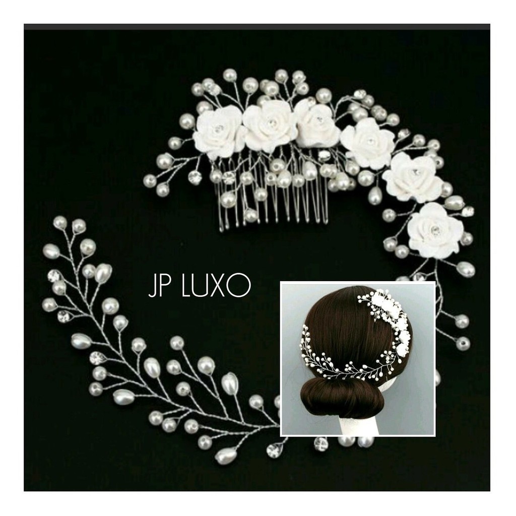 Arranjo Noiva flor pérola Acessório para cabelo madrinha Dama Porta Coque veu grinalda Perola rosa  branca conjunto