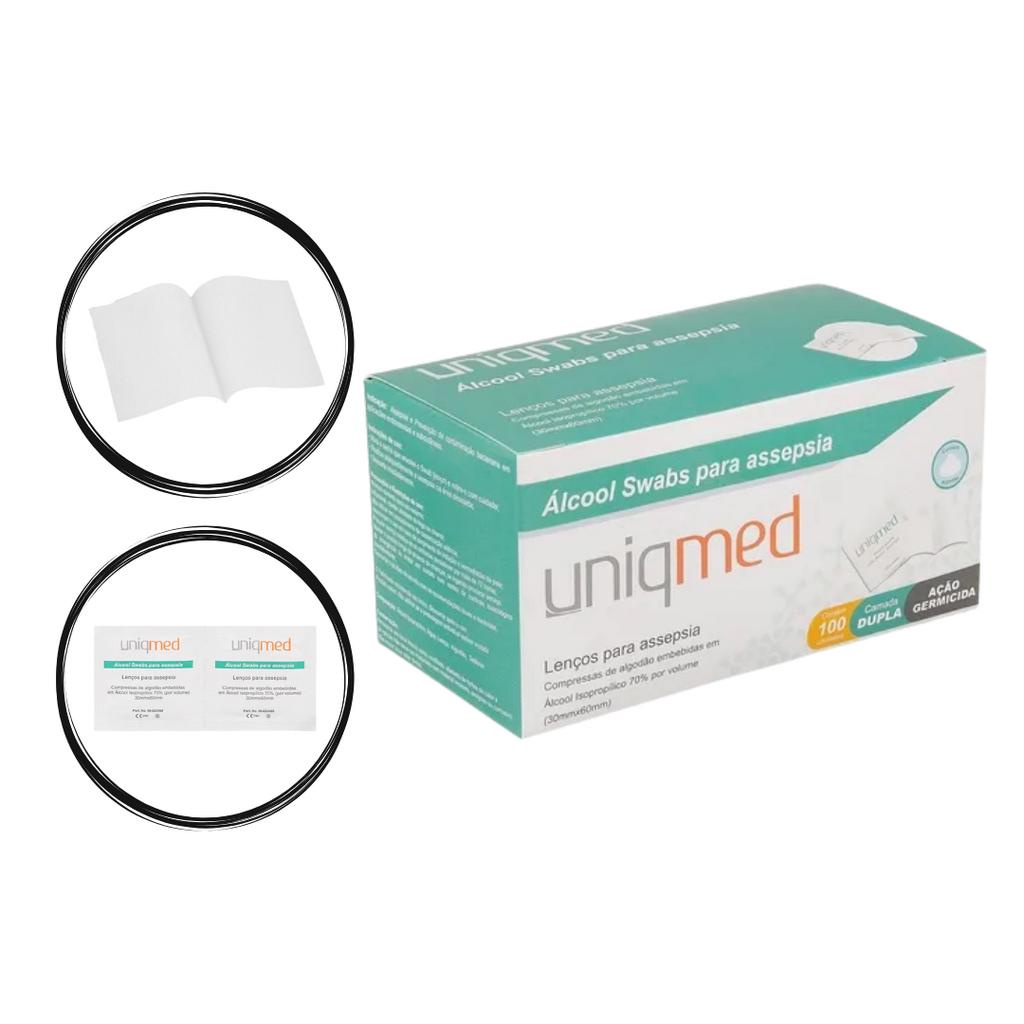 Álcool Swabs 70% Lenços P/ Assepsia Umedecidos 100un Uniqmed